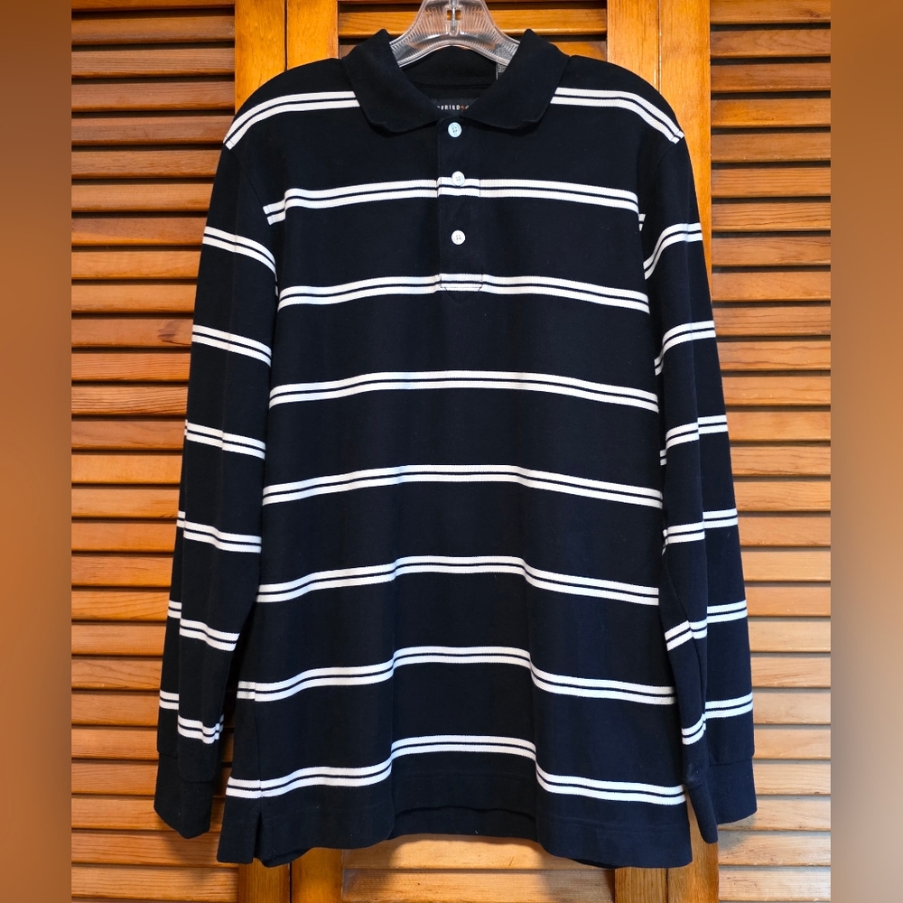 Siegfried & Company Navy Blue White Striped Shirt Men’s Long Sleeve Size L